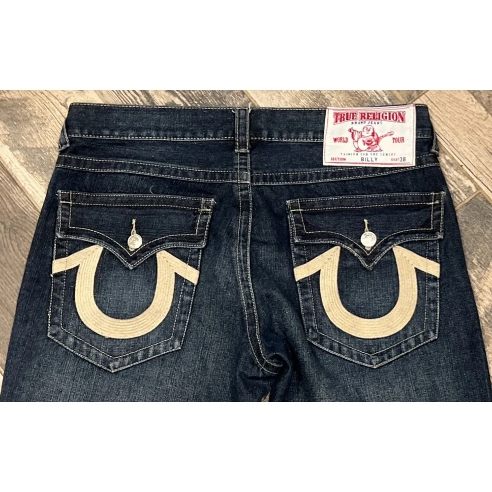 True Religion Billy Jeans Made in USA Triple Stitch Flap Pocket Distressed 38x34